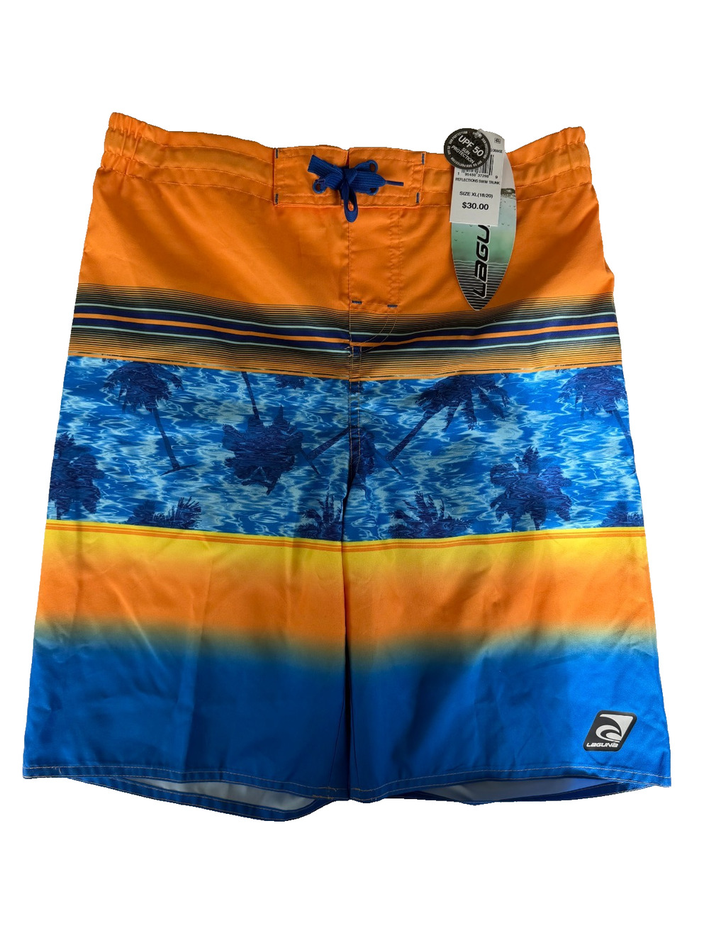 Laguna NWT Boys XL 18/20 Board Shorts/Swim Trunks Orange Blue Palm Tree Beach